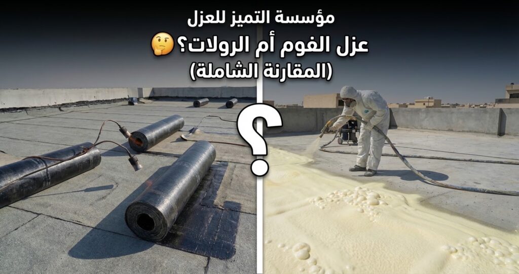 مقارنة بين عزل الفوم بولي يوريثان والعزل المائي بالرولات لأسطح المنازل في الرياض.